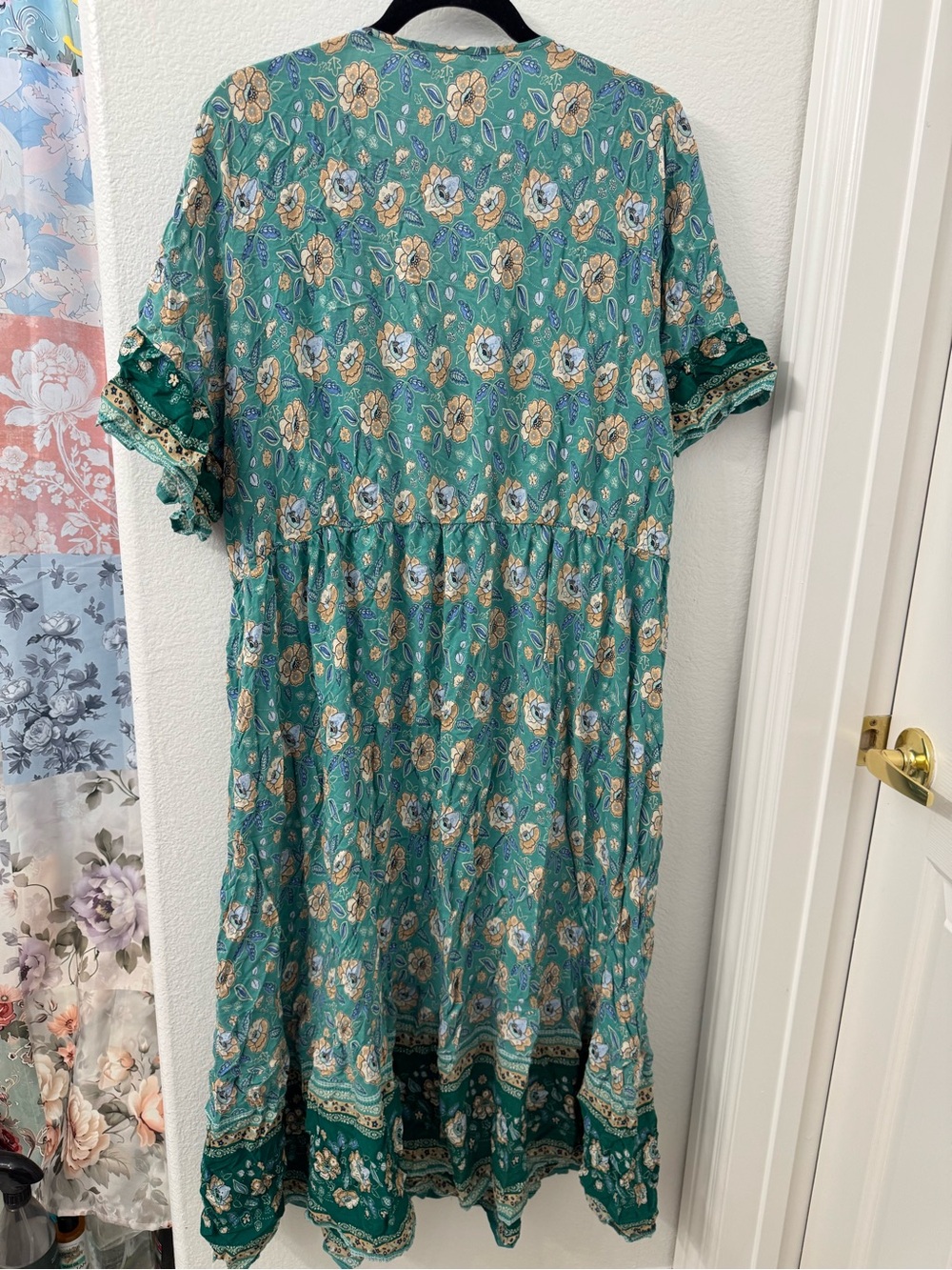 BloomChic Teal Floral Midi Dress with Cream Accents 22/24 plus garden boho - Picture 6 of 7